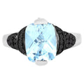 Swiss Blue Topaz Ring With Black Diamonds 3.76 Carats Sterling Silver