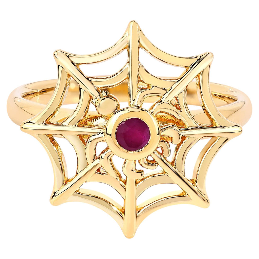 Ruby Spider Web Ring 0.12 Carats Gold Plated Silver