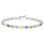Multicolored Sapphire Tennis Bracelet 5.38 Carats Sterling Silver