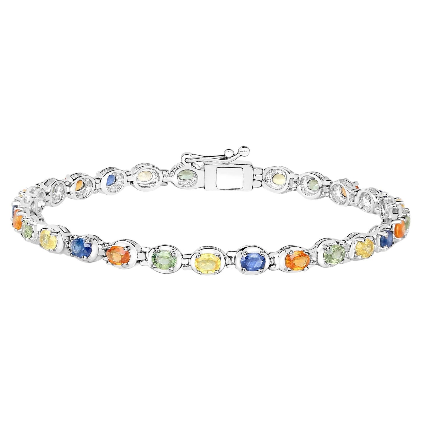 Multicolored Sapphire Tennis Bracelet 5.38 Carats Sterling Silver