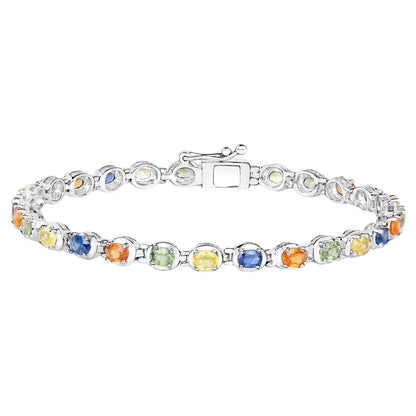 Multicolored Sapphire Tennis Bracelet 5.38 Carats Sterling Silver