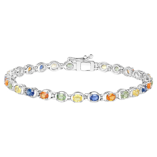 Multicolored Sapphire Tennis Bracelet 5.38 Carats Sterling Silver