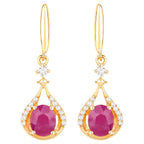 Ruby Dangle Earrings Diamonds 14K Yellow Gold