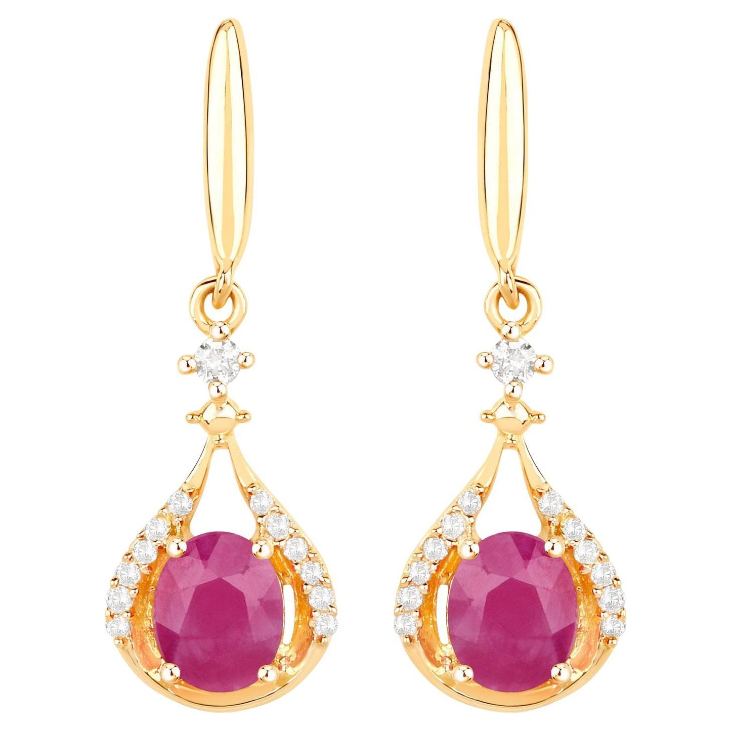 Ruby Dangle Earrings Diamonds 14K Yellow Gold