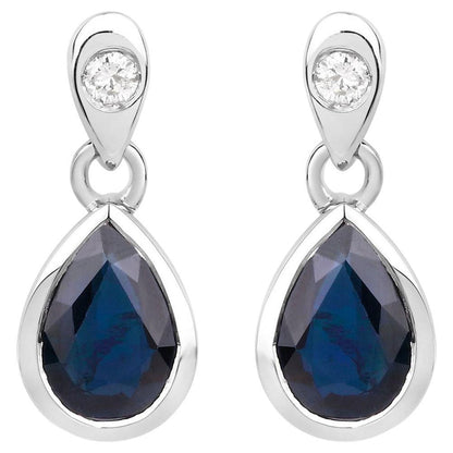 Blue Sapphire Dangle Earrings Diamonds 1.64 Carats 10K White Gold