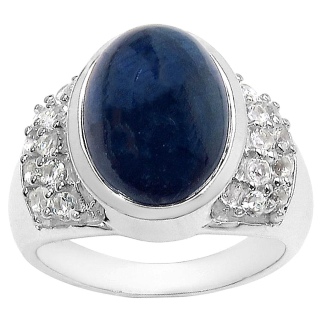 Sapphire Ring With White Topaz 9.68 Carats Sterling Silver