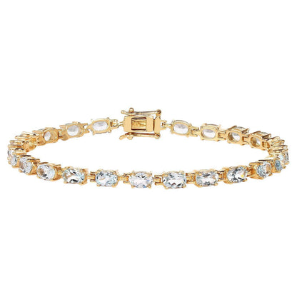 Aquamarine Tennis Bracelet 8.7 Carats 14K Gold Plated Silver