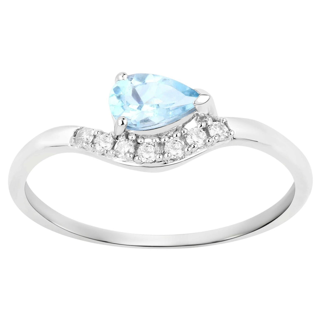 Aquamarine Ring With Diamonds 0.4 Carats 14K White Gold