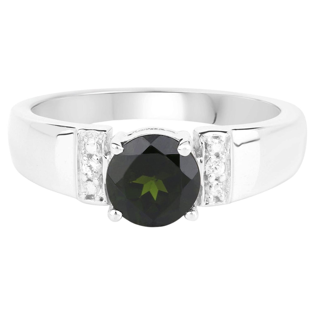 Chrome Diopside Ring With White Topaz 1.4 Carats Sterling Silver