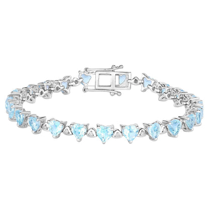 Blue Topaz Tennis Bracelet White Diamonds 11.6 Carats Silver