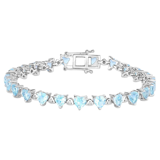 Blue Topaz Tennis Bracelet White Diamonds 11.6 Carats Silver
