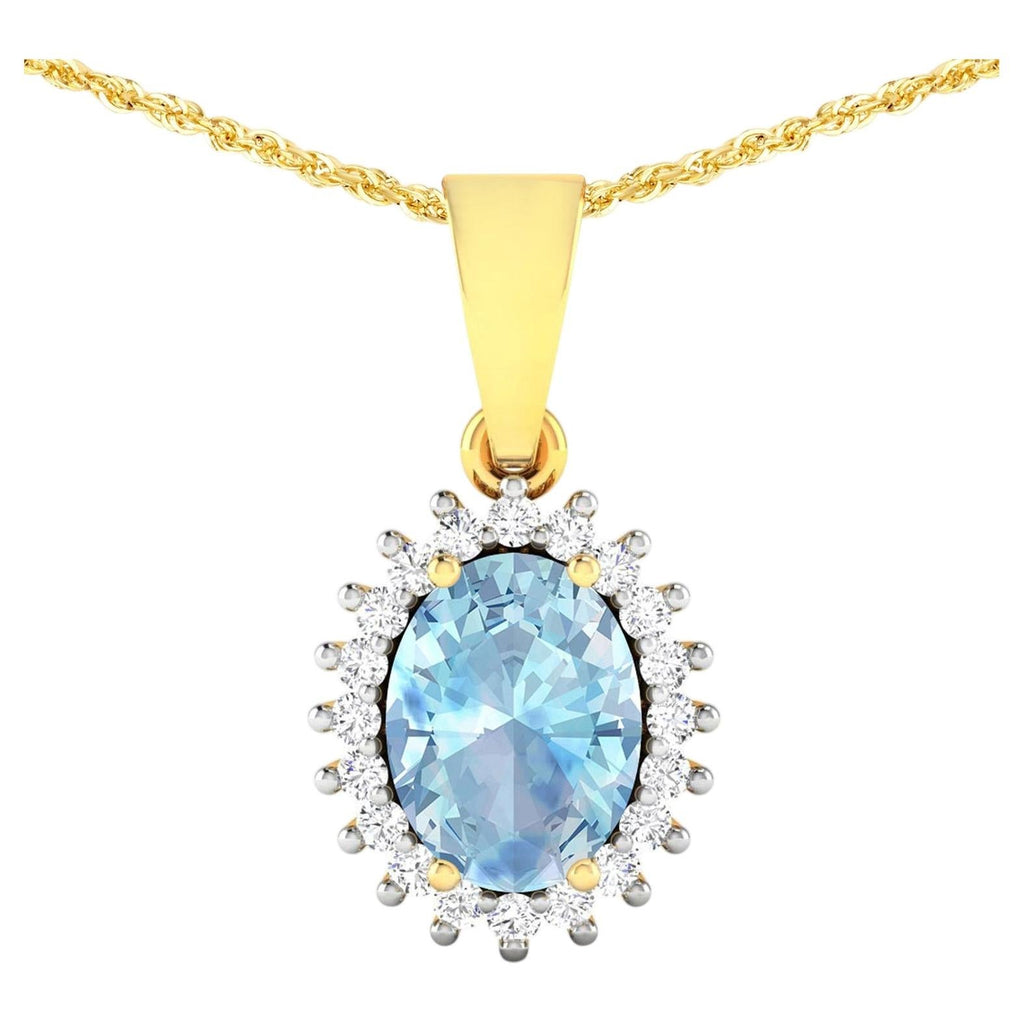 Aquamarine Pendant With Diamonds 1.06 Carats 14K Yellow Gold