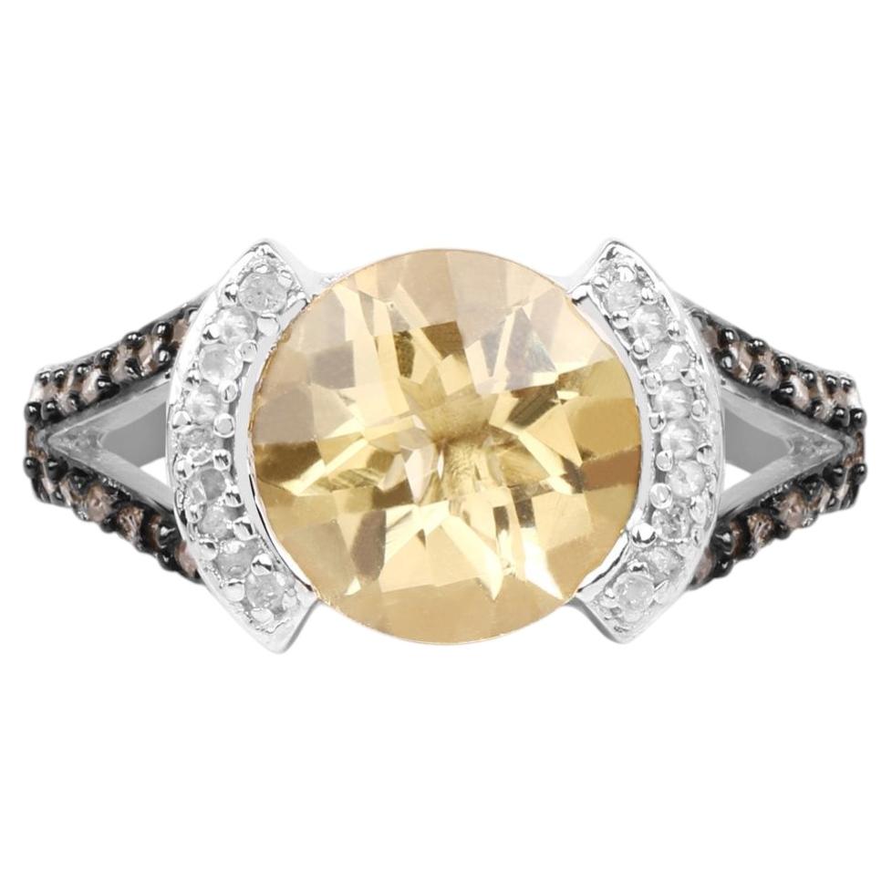Citrine Ring With Champagne Diamonds 3.58 Carats Sterling Silver