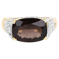 Smoky Quartz Ring With White Topaz 6.62 Carats Gold Plated Silver