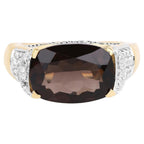 Smoky Quartz Ring With White Topaz 6.62 Carats Gold Plated Silver