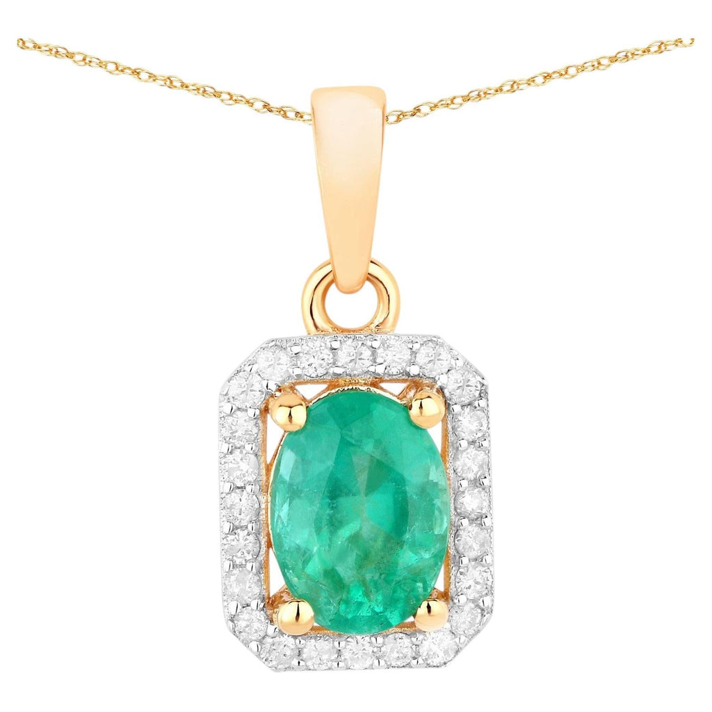 Zambian Emerald Pendant With Diamonds 0.8 Carats 10K Yellow Gold