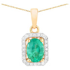 Zambian Emerald Pendant With Diamonds 0.8 Carats 10K Yellow Gold
