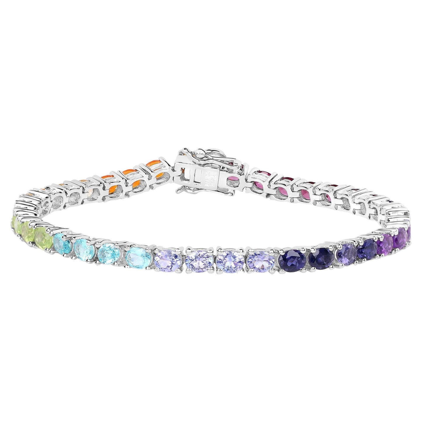 Natural Multi Stone 12 Carat Rainbow Tennis Bracelet Set In Silver