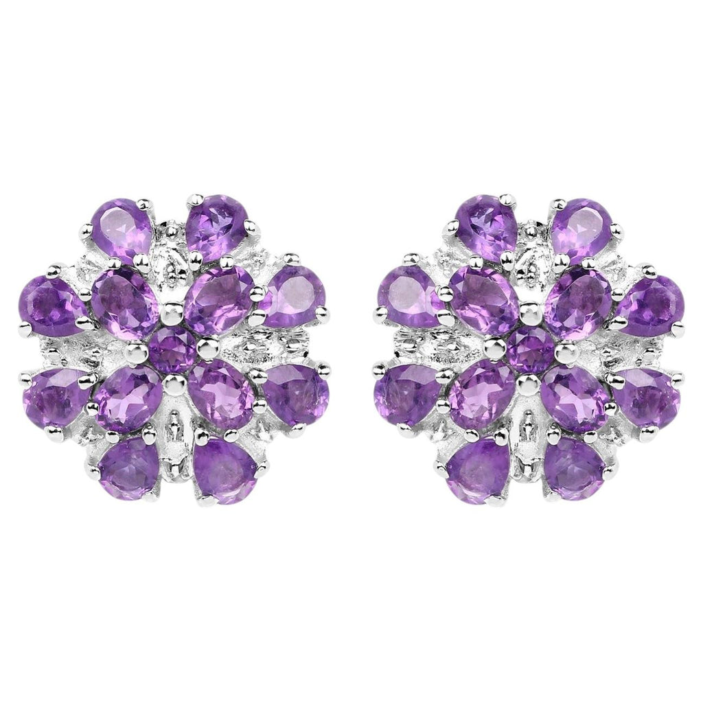 Amethyst Stud Earrings 3.74 Carats Sterling Silver