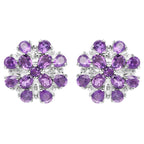 Amethyst Stud Earrings 3.74 Carats Sterling Silver