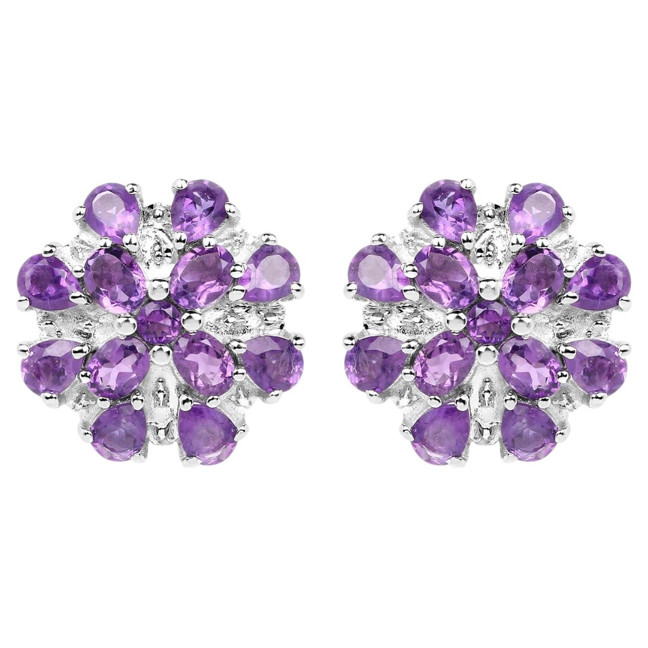 Amethyst Stud Earrings 3.74 Carats Sterling Silver