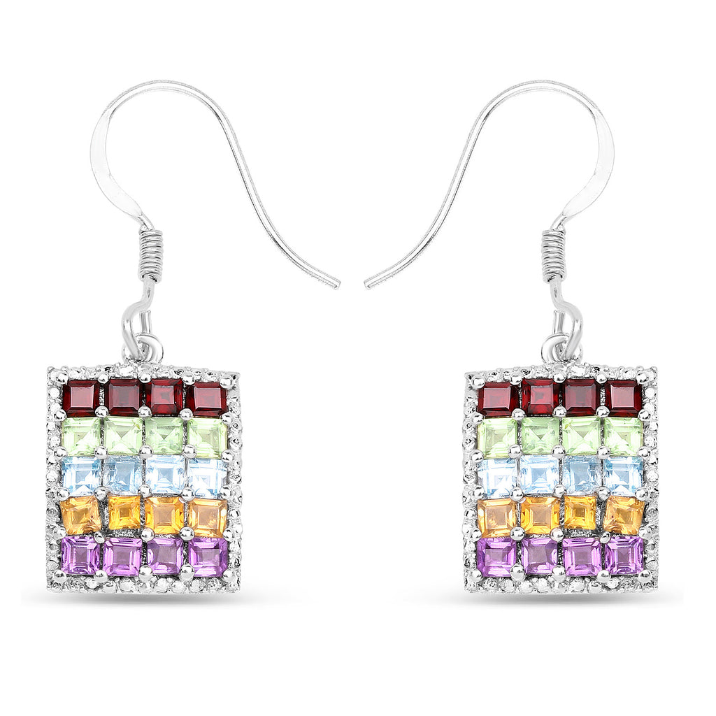 Natural Mixed Gemstones Cluster Earrings 4.22 Carats Sterling Silver