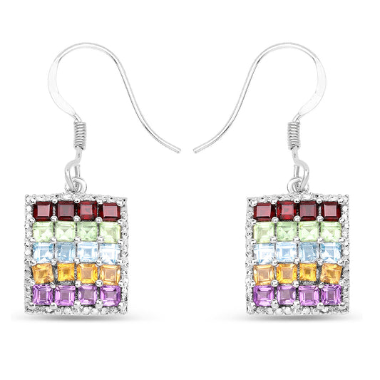 Natural Mixed Gemstones Cluster Earrings 4.22 Carats Sterling Silver