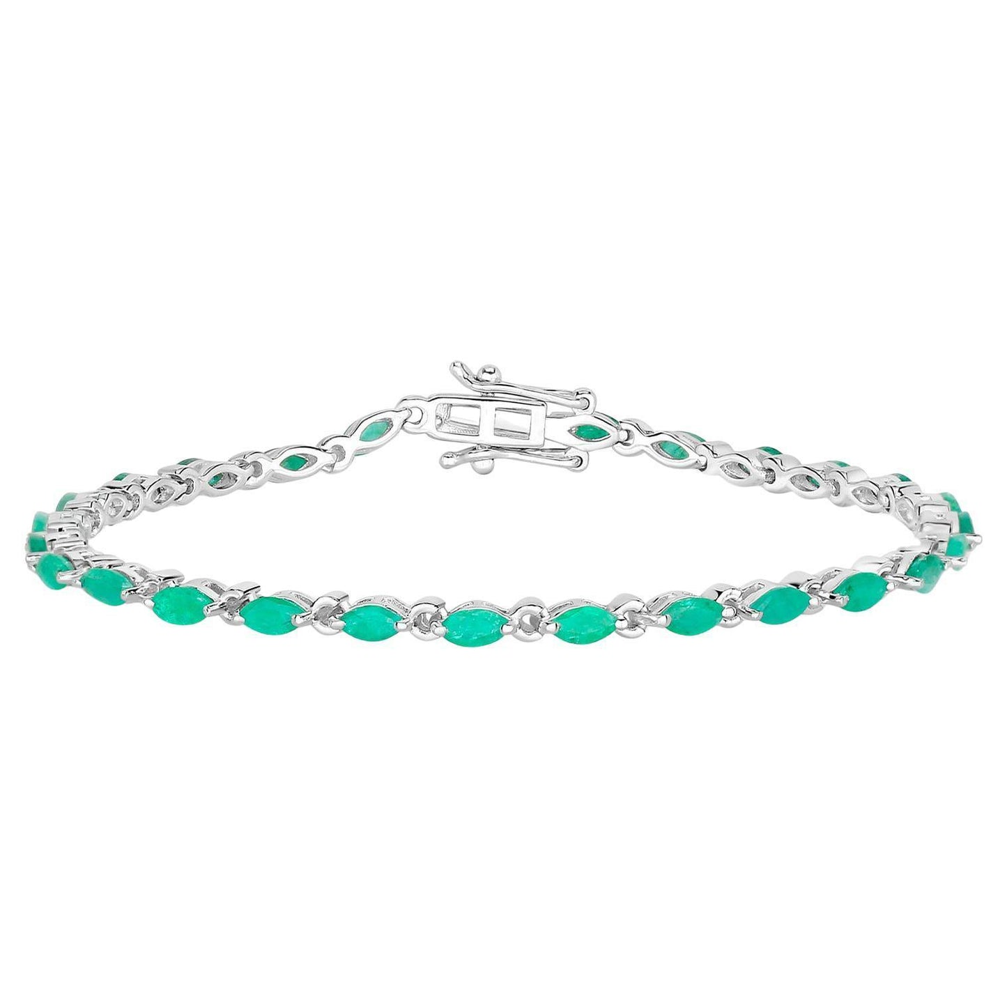 Zambian Emerald Link Bracelet 3.23 Carats Sterling Silver