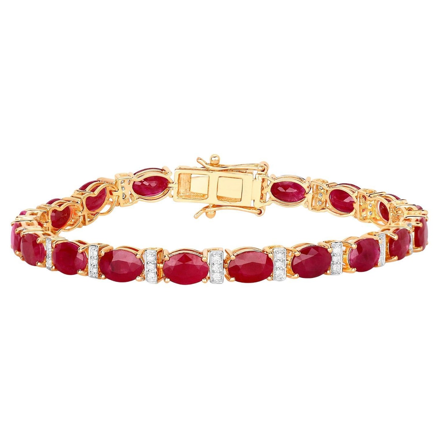 Ruby Tennis Bracelet White Diamonds 16.5 Carats 14K Yellow Gold