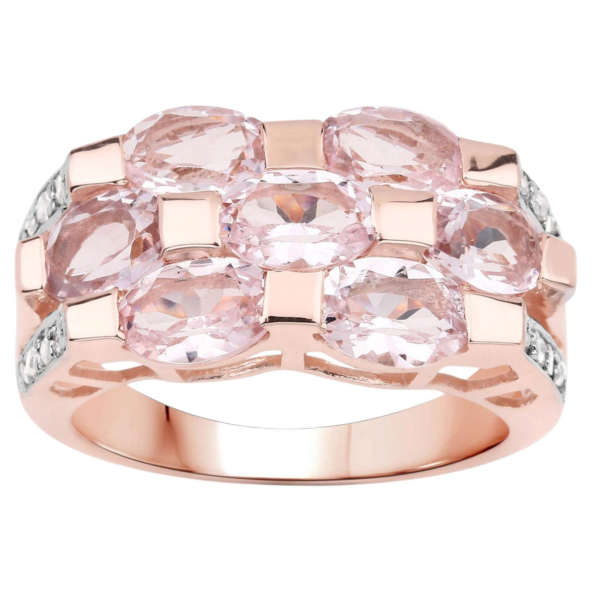 Morganite Ring With Diamonds 2.6 Carats Gold Plated Silver