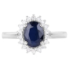 Blue Sapphire Ring With Diamonds 1.7 Carats 14K White Gold