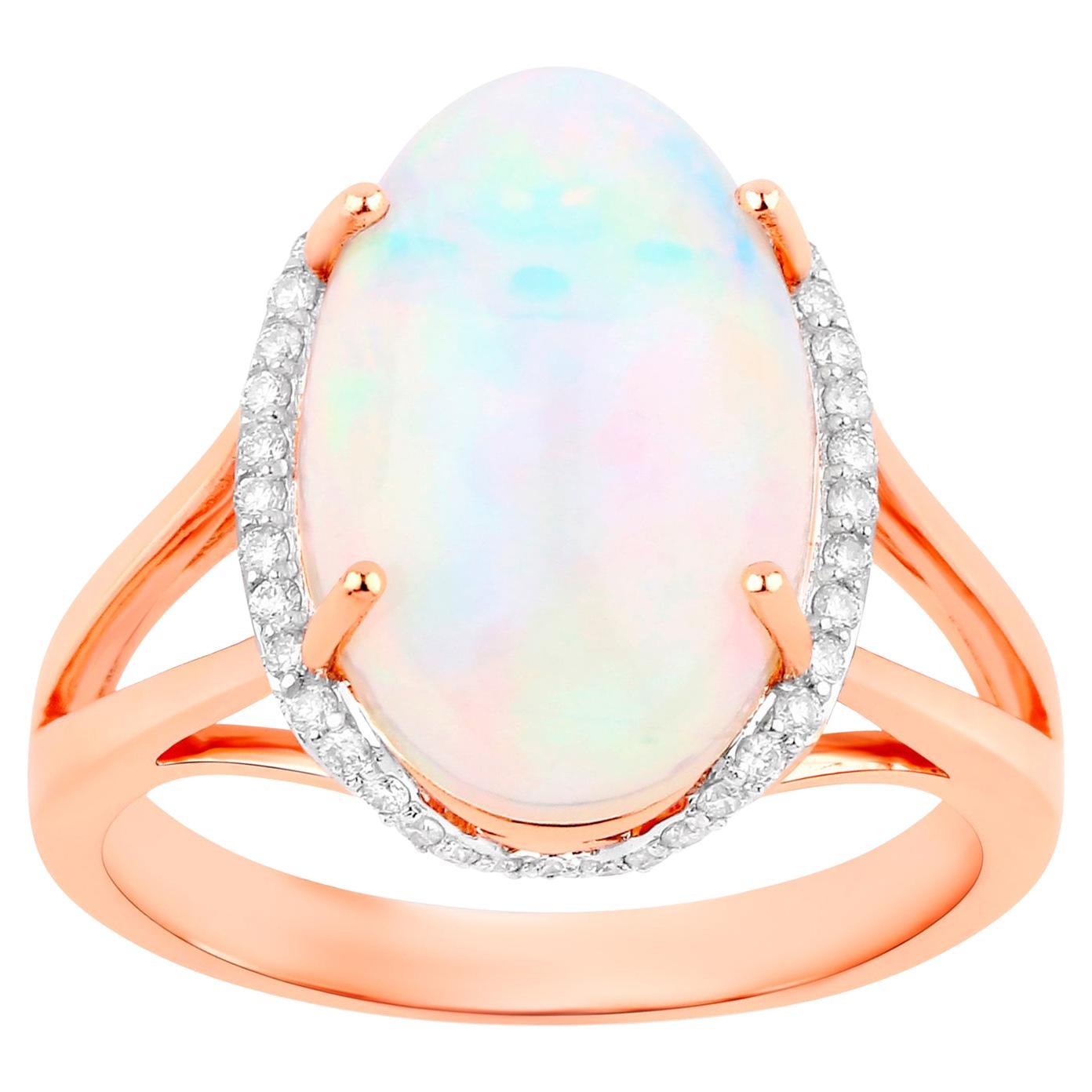 Ethiopian Opal Cocktail Ring With Diamond Halo 3.25 Carats 14K Rose Gold