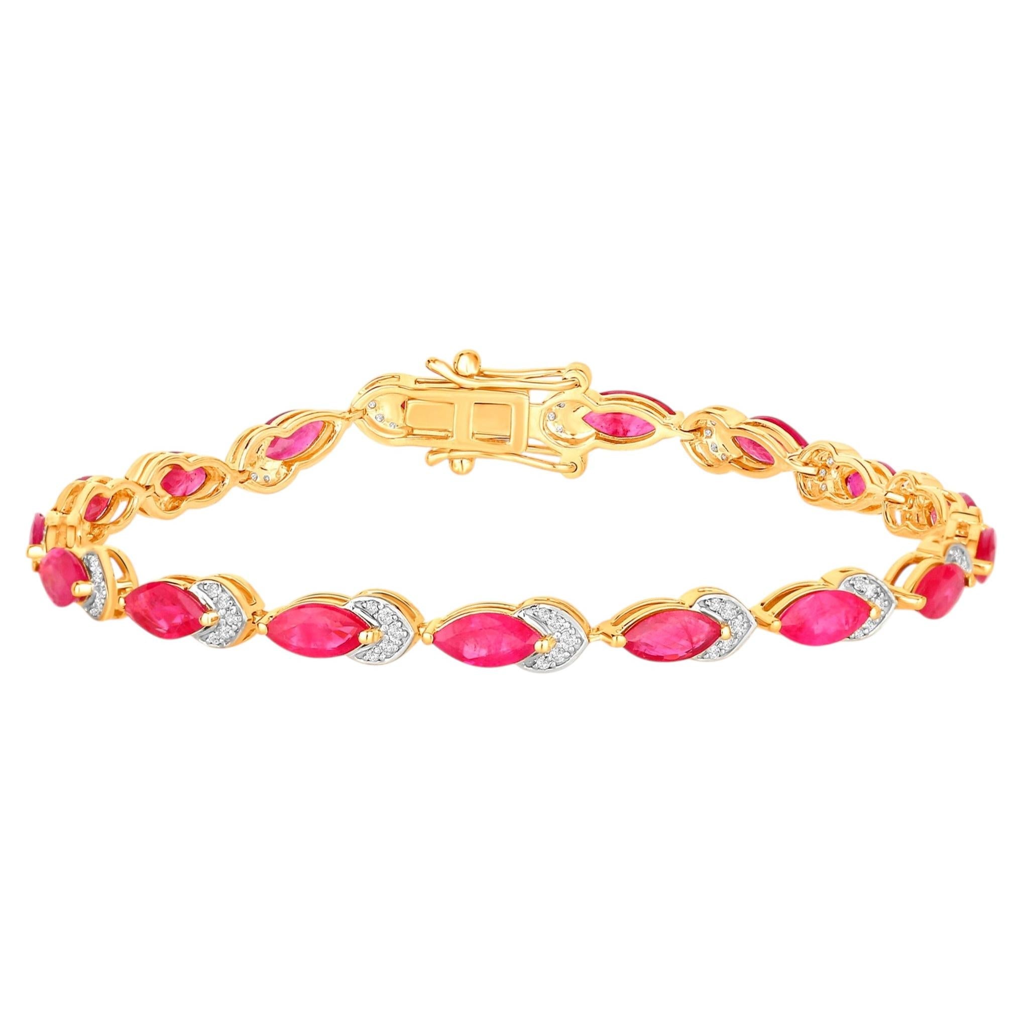 Ruby Bracelet With Diamonds 6.76 Carats 14K Yellow Gold