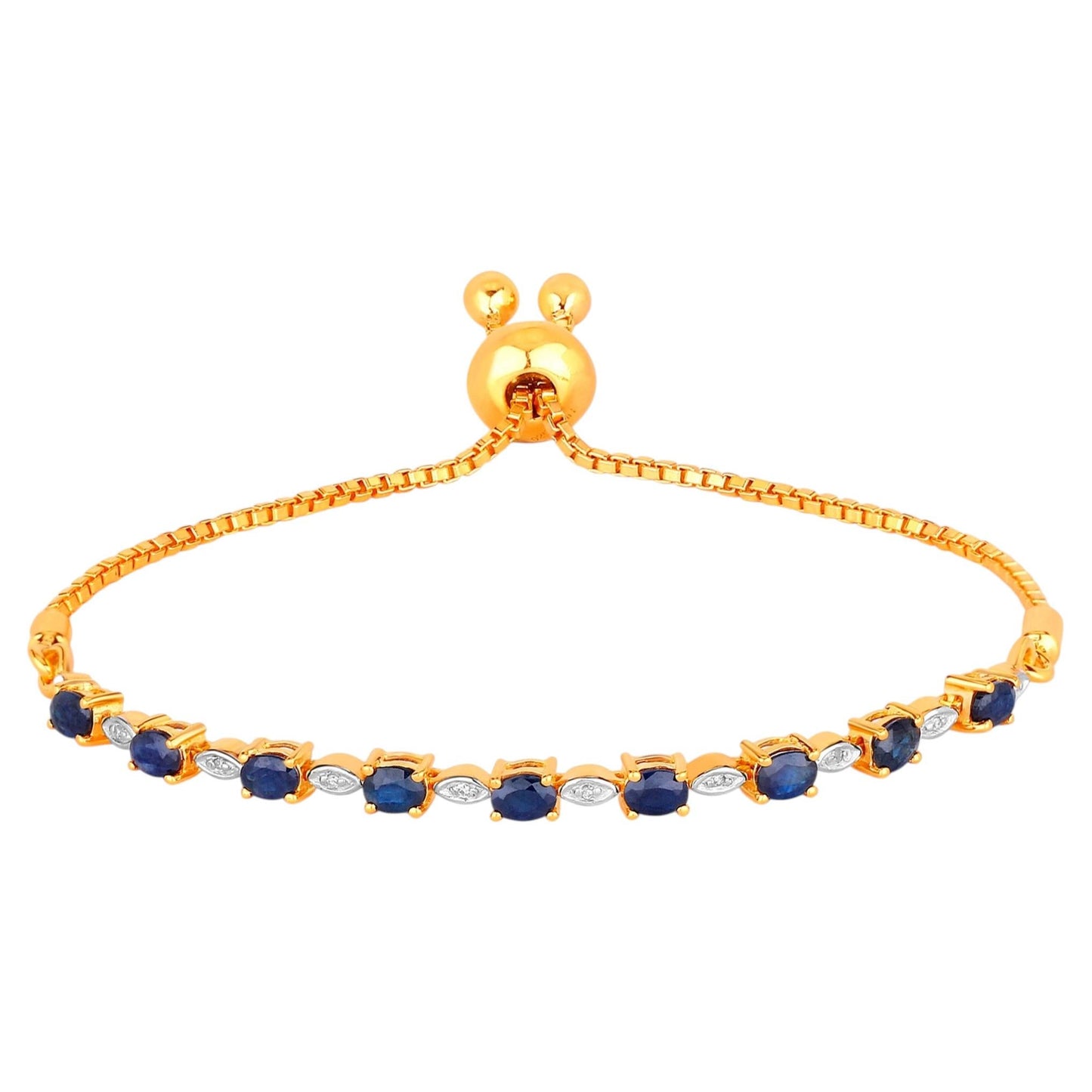 Blue Sapphire Bracelet With Diamonds 1.8 Carats Gold Plated Silver