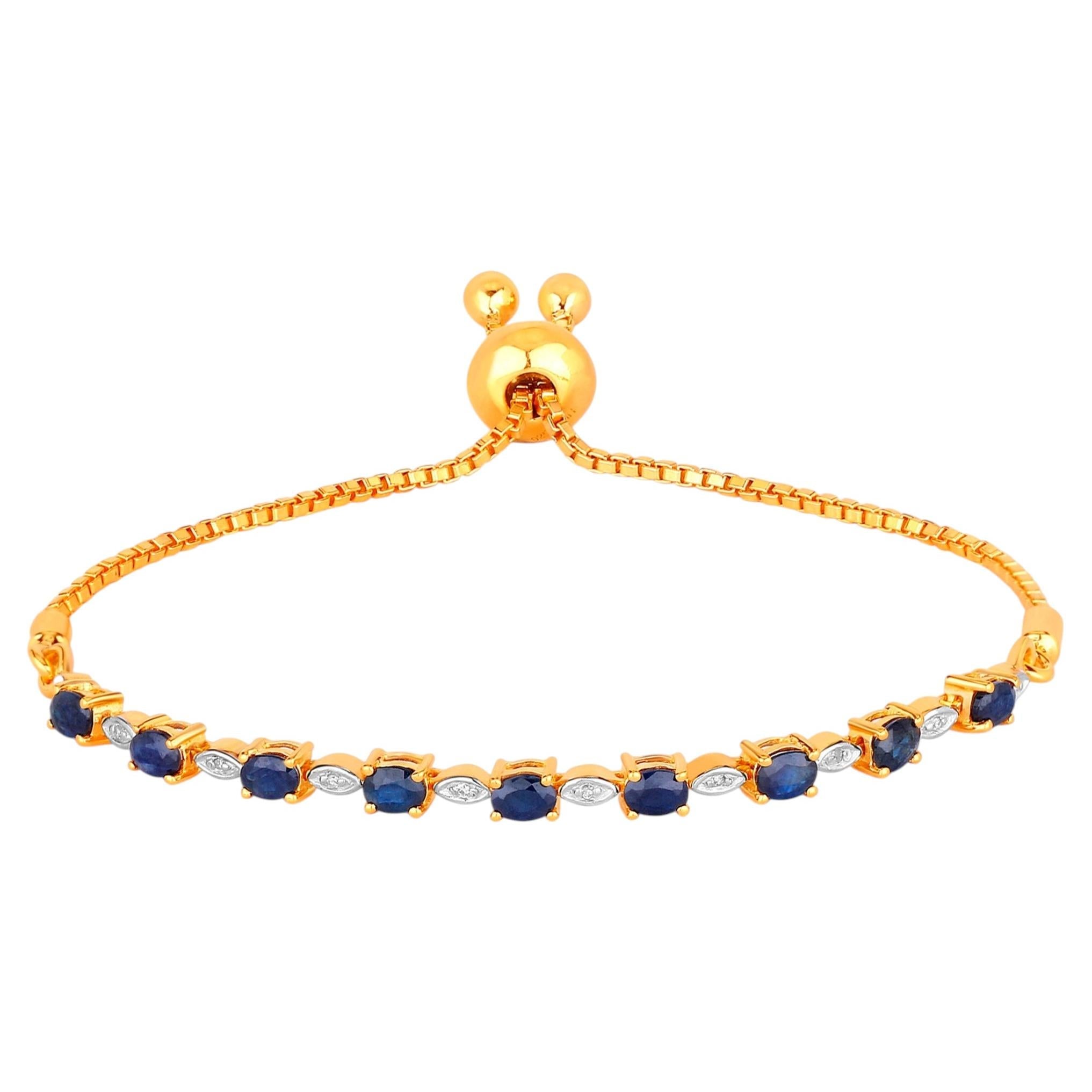 Blue Sapphire Bracelet With Diamonds 1.8 Carats Gold Plated Silver