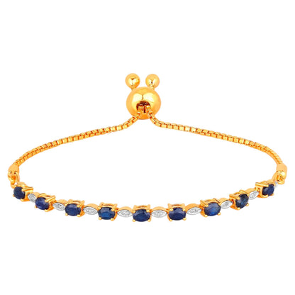 Blue Sapphire Bracelet With Diamonds 1.8 Carats Gold Plated Silver