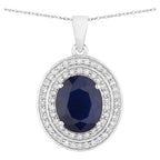 Blue Sapphire Pendant With Diamonds 4.78 Carats 14K White Gold