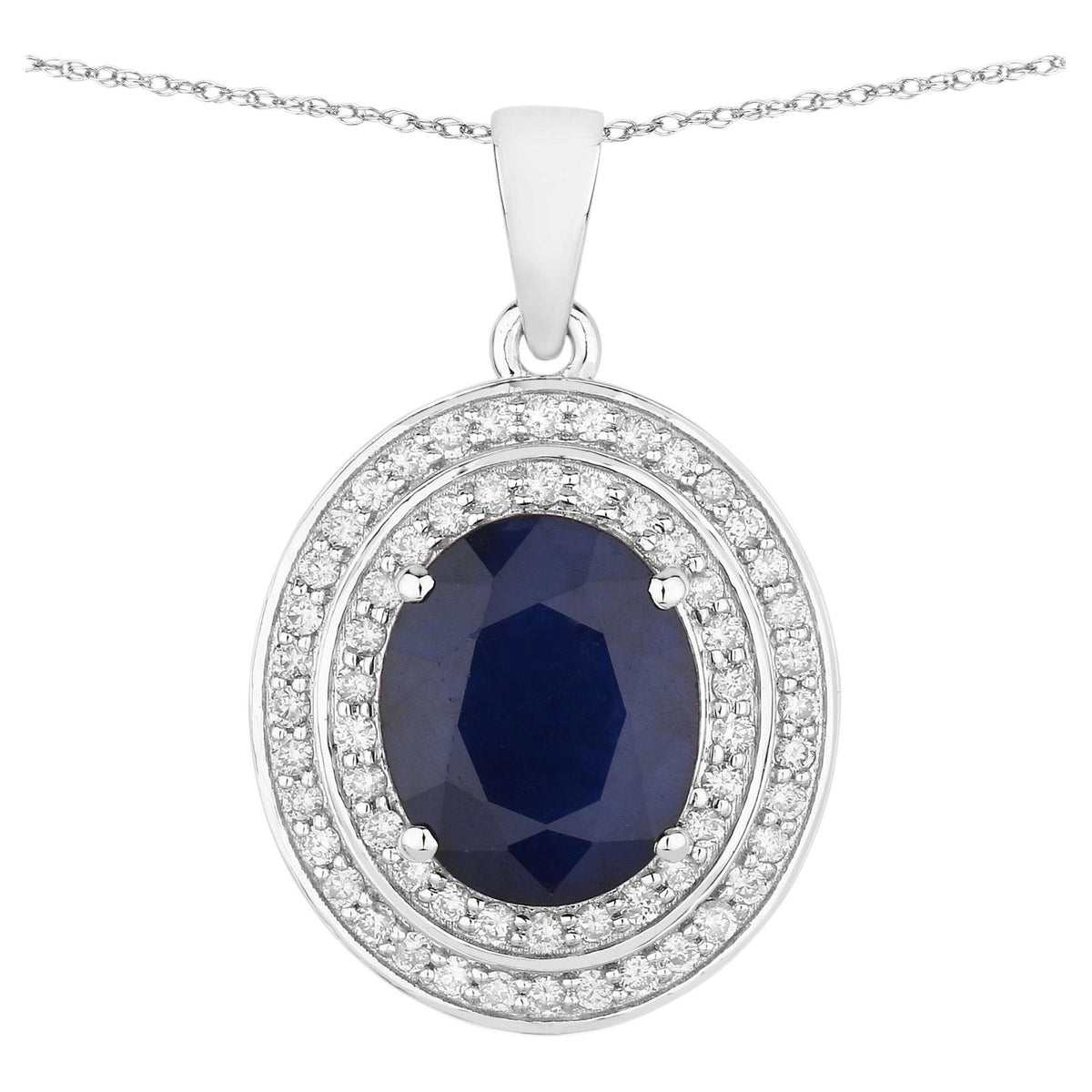 Blue Sapphire Pendant With Diamonds 4.78 Carats 14K White Gold
