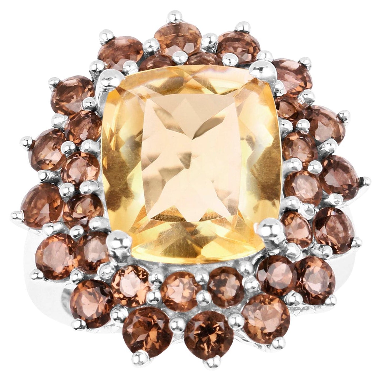 Citrine Cocktail Ring Smoky Quartz Halo 8.9 Carats