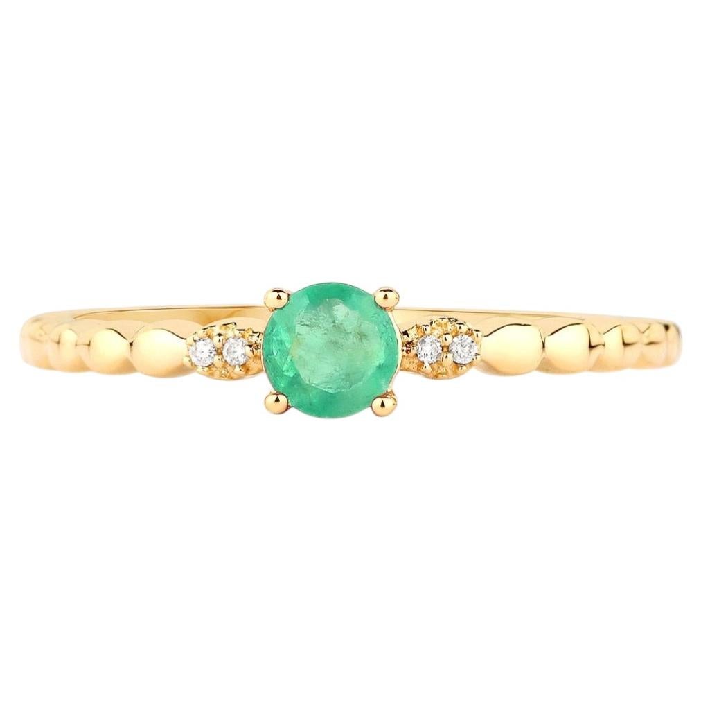 Zambian Emerald Ring With Diamonds 0.23 Carats 10K Yellow Gold