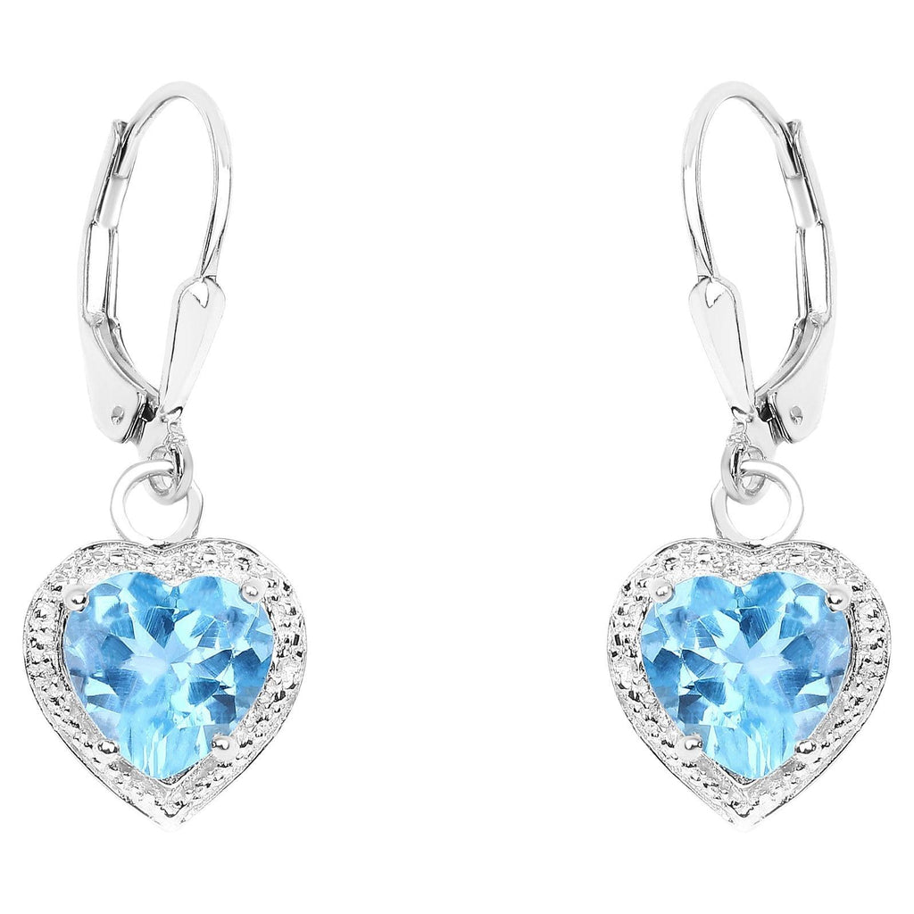 Swiss Blue Topaz Hearts Dangle Earrings 4.2 Carats