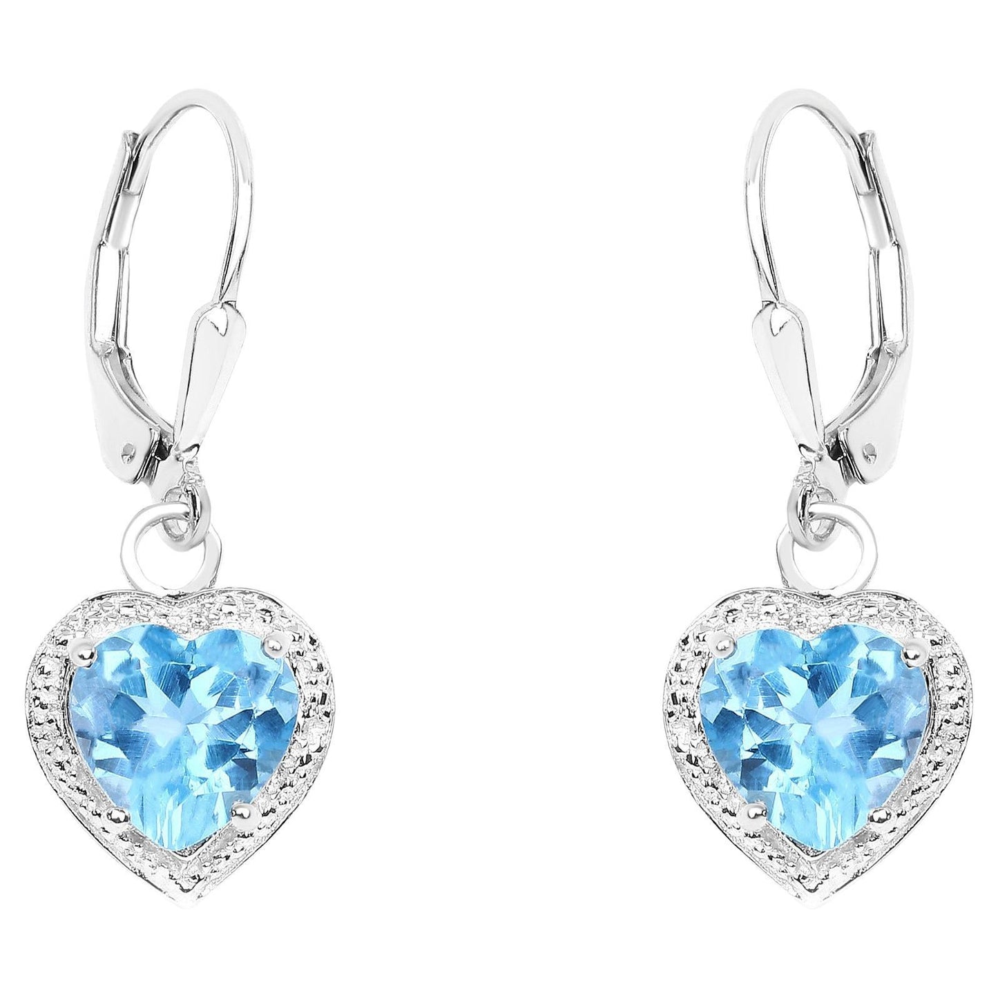 Swiss Blue Topaz Hearts Dangle Earrings 4.2 Carats