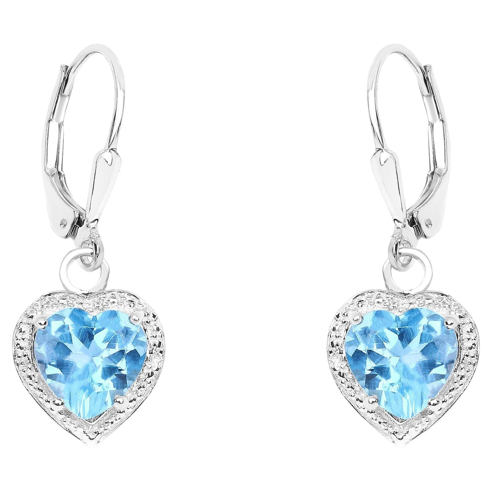 Swiss Blue Topaz Hearts Dangle Earrings 4.2 Carats