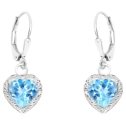 Swiss Blue Topaz Hearts Dangle Earrings 4.2 Carats