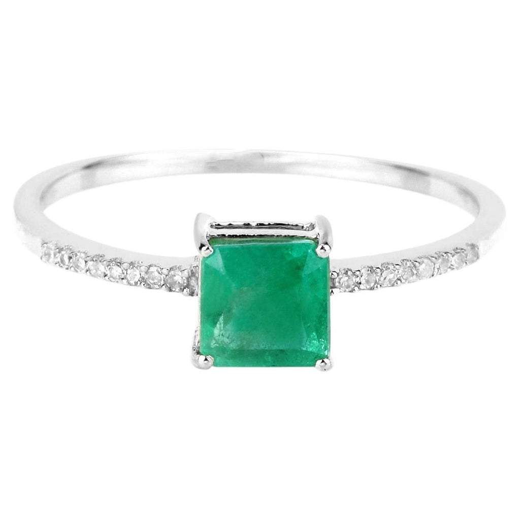 Zambian Emerald Ring With Diamonds 0.6 Carats 14K White Gold