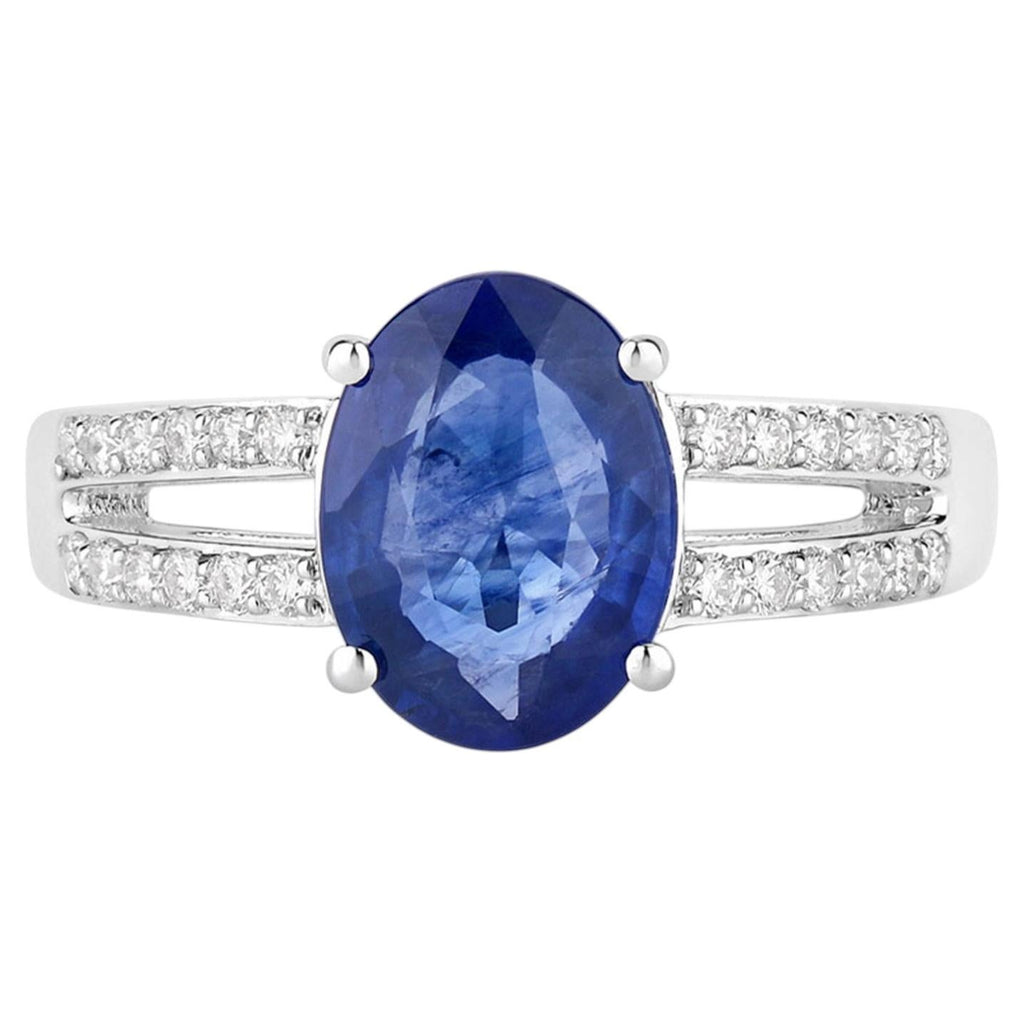 Blue Sapphire Ring With Diamonds 2.32 Carats 18K White Gold