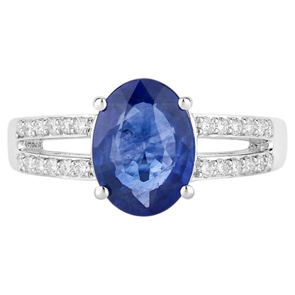 Blue Sapphire Ring With Diamonds 2.32 Carats 18K White Gold