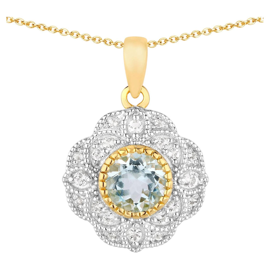 Aquamarine Pendant With White Topaz 0.92 Carats Gold Plated Silver