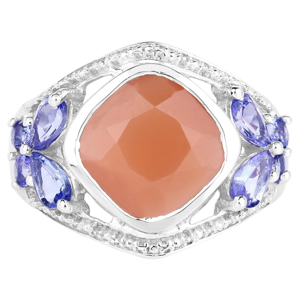 Peach Moonstone Ring With Tanzanite 4.62 Carats Sterling Silver