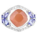 Peach Moonstone Ring With Tanzanite 4.62 Carats Sterling Silver